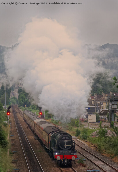 Royal Scot steam train leaves Bath Spa on a cold summers evening Picture Board by Duncan Savidge