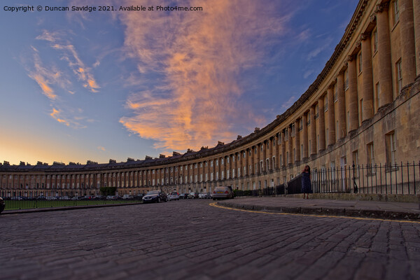 Low angle of Bath's Royal Crescent at sunset Picture Board by Duncan Savidge
