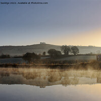 Buy canvas prints of River Avon at Saltford frosty sun rise reflecting Kelston Roundhill by Duncan Savidge