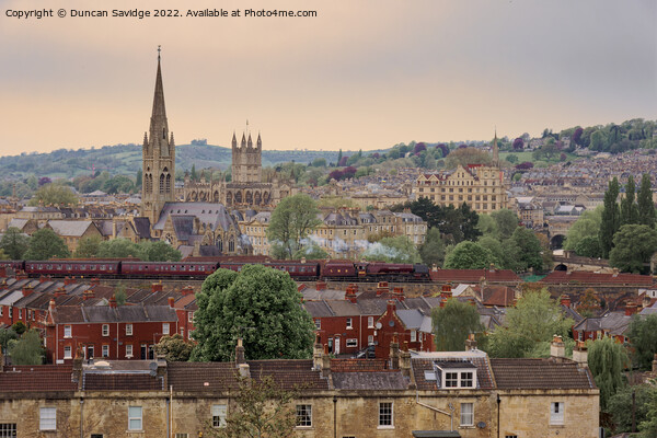 Bath skyline with Steam train passing through Picture Board by Duncan Savidge
