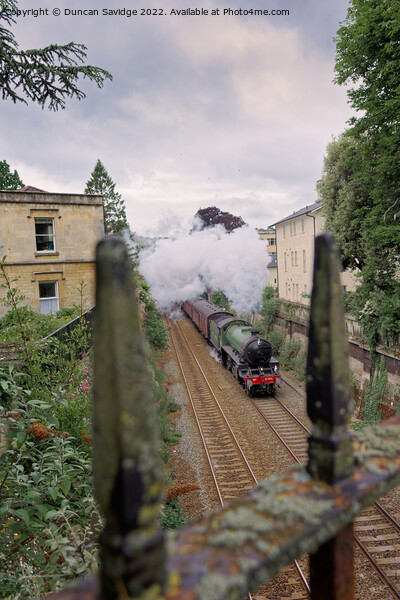 Mayflower steam train through the railings  Picture Board by Duncan Savidge