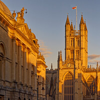 Buy canvas prints of Bath Abbey and Guild Hall Golden Glow by Duncan Savidge
