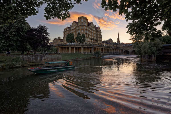 Boat on the river Avon, Bath at sunset Picture Board by Duncan Savidge