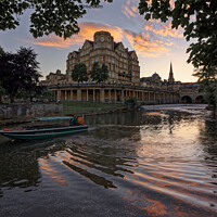 Buy canvas prints of Boat on the river Avon, Bath at sunset by Duncan Savidge