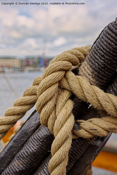 A close up of a rope on The Matthew of Bristol Picture Board by Duncan Savidge