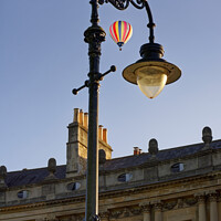 Buy canvas prints of Striped hot air balloon framed over Bath at the Circus  by Duncan Savidge