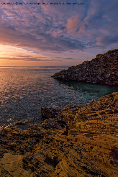 Sunrise on the rocks at Maenporth, South Cornwall Picture Board by Duncan Savidge
