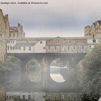 Buy canvas prints of Rear of Pulteney Bridge in Autumn mist by Duncan Savidge