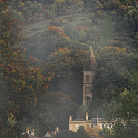 Buy canvas prints of Bath Abbey Cemetary in the Autumnal mist  by Duncan Savidge