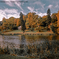 Buy canvas prints of Bath Spa Newton Park lake in Autumn light  by Duncan Savidge