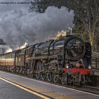 Buy canvas prints of 70000 Britannia steam train through Keynsham in the dark  by Duncan Savidge