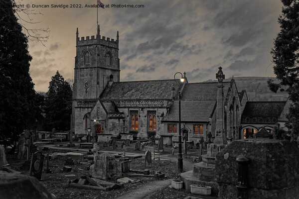 St Nicholas parish church in Bathampton evening song at Christmas Picture Board by Duncan Savidge