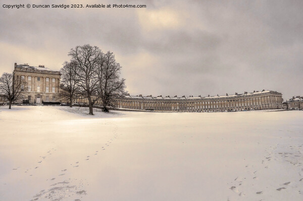 The Royal Crescent Bath it in the snow Picture Board by Duncan Savidge