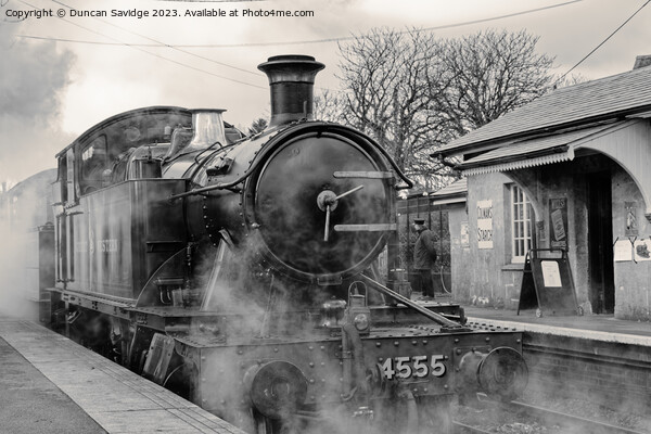 Large Praire 4555 in black and White at the Eat Somerset Railway  Picture Board by Duncan Savidge
