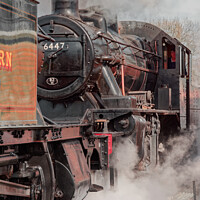 Buy canvas prints of 46447 steam train sat behind Large Prairie 4555 in an atmospheric shot by Duncan Savidge