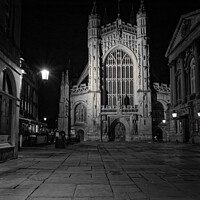 Buy canvas prints of Bath Abbey at night black and white  by Duncan Savidge