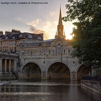 Buy canvas prints of Sunset behind Pulteney Bridge Bath by Duncan Savidge