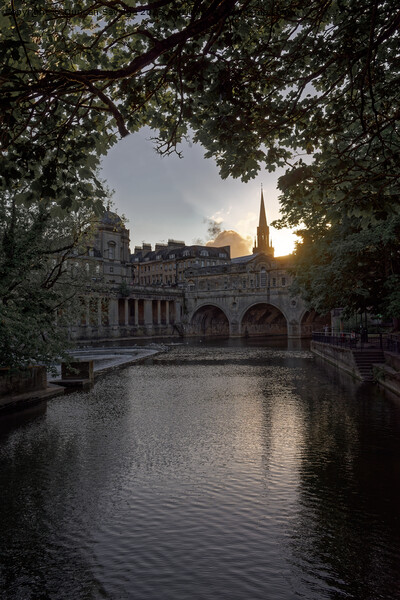 Portrait of Pulteney Bridge sunset Bath Picture Board by Duncan Savidge