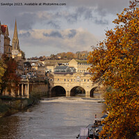 Buy canvas prints of Golden autumn sunshine Pulteney Bridge by Duncan Savidge