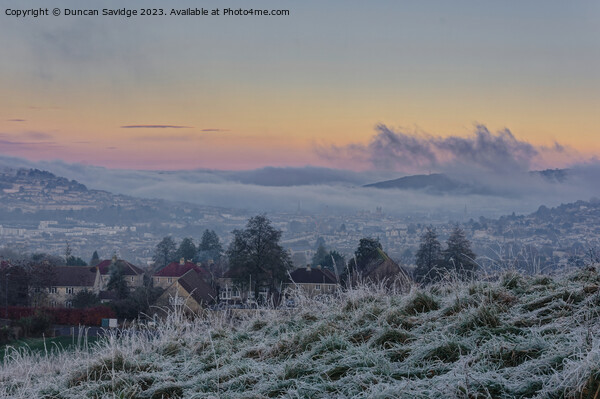 Misty Winter wonderland suset over Bath Picture Board by Duncan Savidge