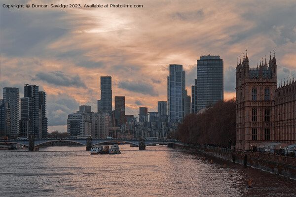 View from Westminster Bridge at sunset Picture Board by Duncan Savidge