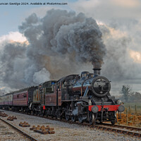 Buy canvas prints of 4110 and Ex LMS Ivatt 2MT Class 2-6-0, No.46447 steam trains go back to back by Duncan Savidge