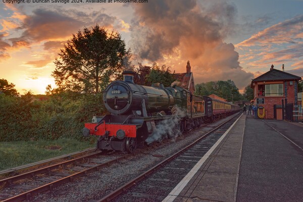 6990 Witherslack Hall Steam Train Sunset at Bishops Lydeard on the West Somerset Railway Picture Board by Duncan Savidge