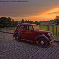 Buy canvas prints of Royal Crescent Bath at sunset with an old fashioned car by Duncan Savidge