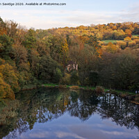 Buy canvas prints of Tucking Mill Lake Autumn reflection by Duncan Savidge