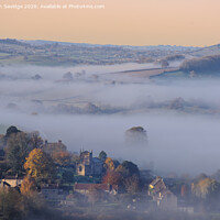 Buy canvas prints of Autumnal mist of Englishcombe Village near Bath by Duncan Savidge