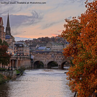 Buy canvas prints of Beautiful Autumn Colours at the end of the day at Pulteney Weir Bath by Duncan Savidge