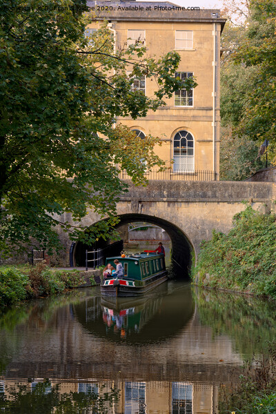 Cleveland House in Bath with canal boat passing underneath Picture Board by Duncan Savidge