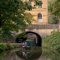 Buy canvas prints of Cleveland House in Bath with canal boat passing underneath by Duncan Savidge