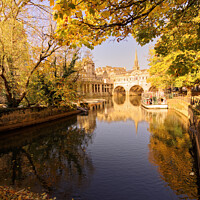 Buy canvas prints of Pulteney Bridge Bath Autumn reflection by Duncan Savidge