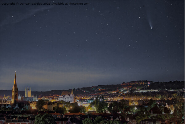 Comet Neowise over the city of Bath Picture Board by Duncan Savidge