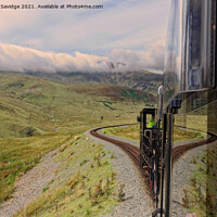 Buy canvas prints of Reflections of a Mountain train Snowdon  by Duncan Savidge