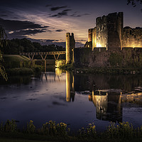 Buy canvas prints of Caerphilly Castle with noctilucent clouds by Warren Evans