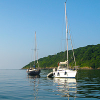 Buy canvas prints of Boats at Anchor, Oxwich Point by Chris Gill Jones