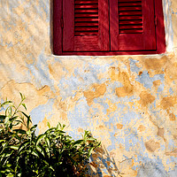 Buy canvas prints of Red shutters, Athens. by John Robertson