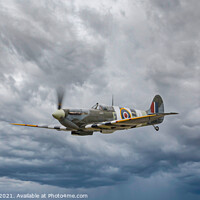 Buy canvas prints of Spitfire in D-Day Colours by Adrian Rowley