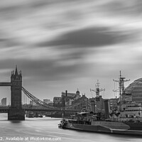 Buy canvas prints of HMS Belfast & Tower Bridge monochrome by Adrian Rowley