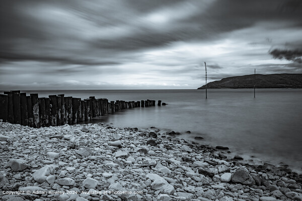 Porlock Weir Black and White Landscape Picture Board by Adrian Rowley