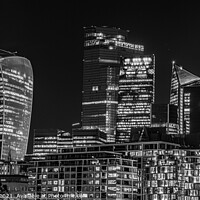 Buy canvas prints of City of London Skyline at dusk in monochrome by Adrian Rowley