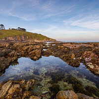 Buy canvas prints of Rockpool and the Moon Talland Bay Cornwall by Jim Peters