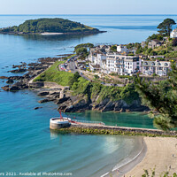 Buy canvas prints of Looe, Looe Island and the Banjo Pier on a sunny morning by Jim Peters