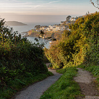 Buy canvas prints of Coast path at Looe in the early morning light with  Looe island  by Jim Peters
