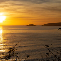 Buy canvas prints of Sunset over Looe Island in Whitsand Bay Cornwall by Jim Peters