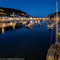 Buy canvas prints of Looe Harbour at night by Jim Peters