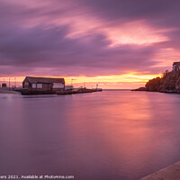 Buy canvas prints of Purple sunrise in Looe Harbour Cornwall by Jim Peters