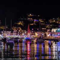Buy canvas prints of Christmas lights in Looe Harbour by Jim Peters